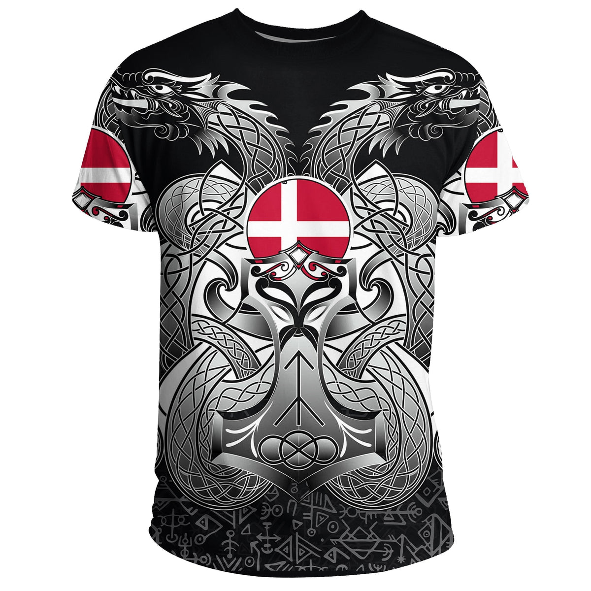 Viking T Shirt Denmark Mjolnir and Double Dragon RLT12 - Wonder Print Shop