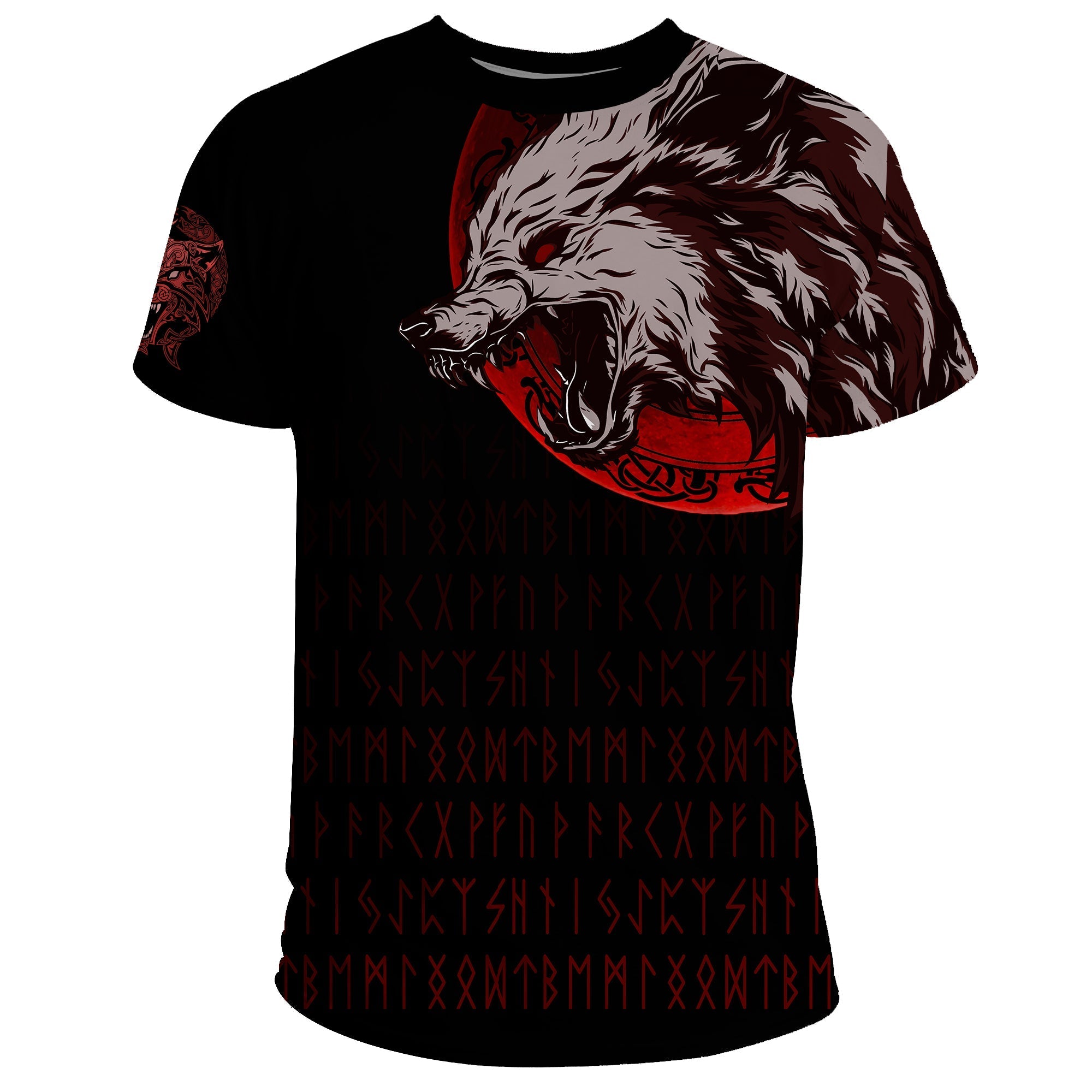 Viking T Shirt Wolf Blood Moon RLT12 - Wonder Print Shop