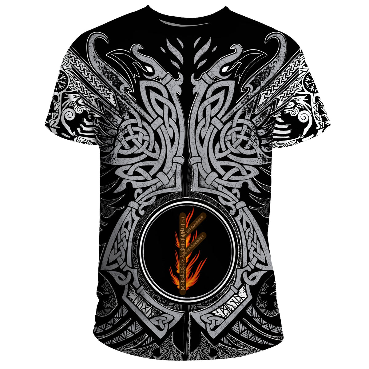 Viking T Shirt Fehu Rune, Raven Tattoo RLT12 - Wonder Print Shop