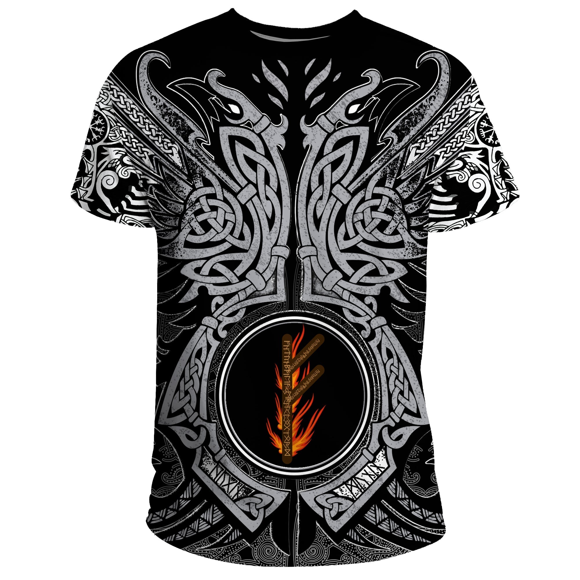 Viking T Shirt Fehu Rune, Raven Tattoo RLT12 - Wonder Print Shop