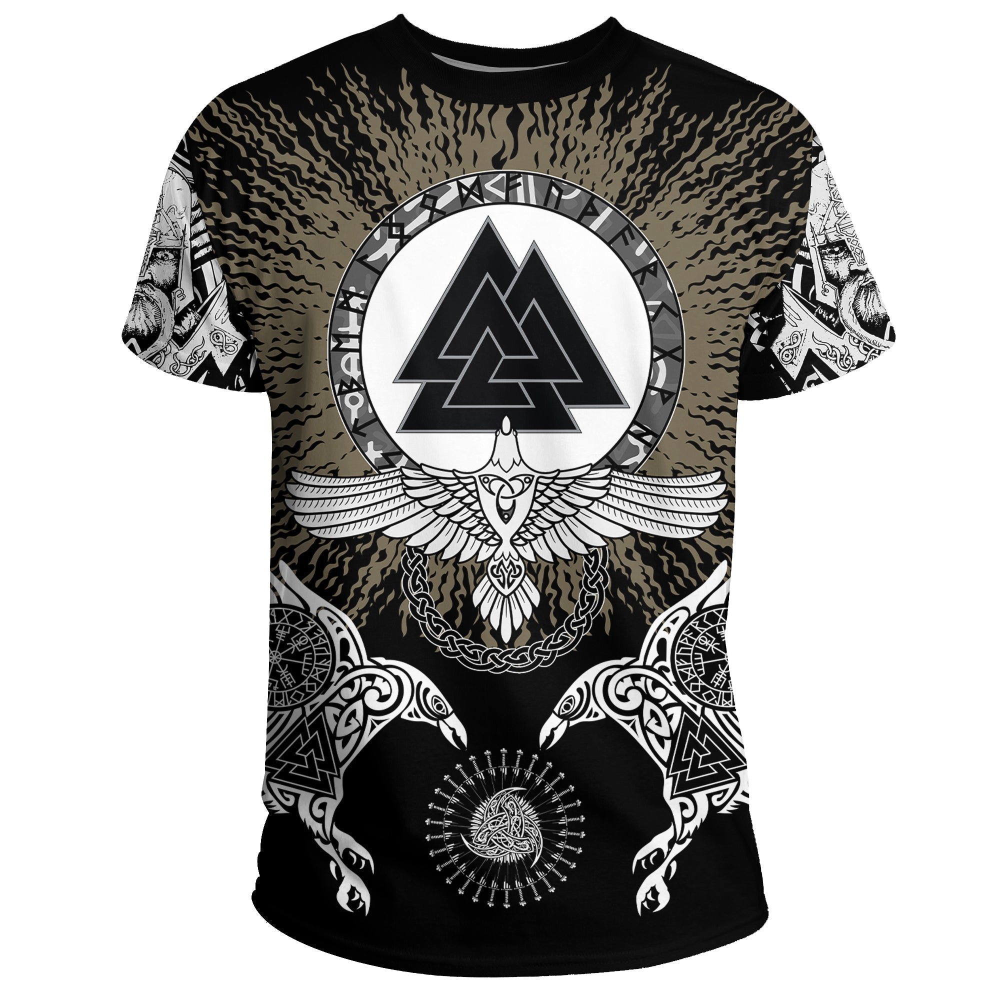 Viking T Shirt Raven, Valknut and Vegvisir RLT12 - Wonder Print Shop