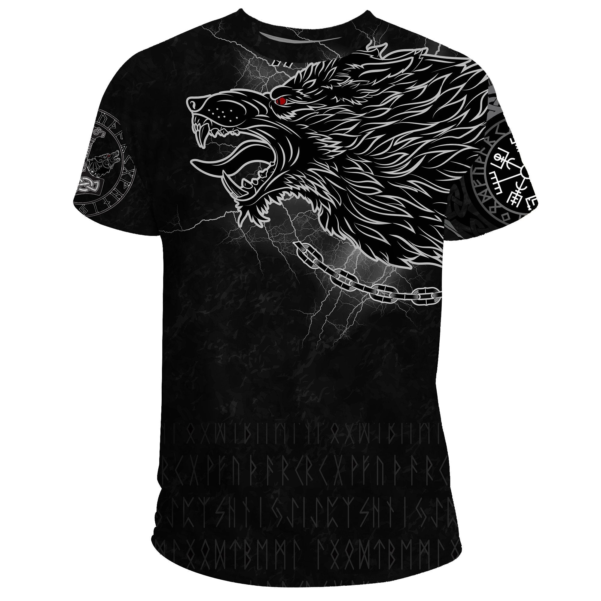 Viking T Shirt Fenrir Norse Wolf Thunderstorm RLT12 - Wonder Print Shop