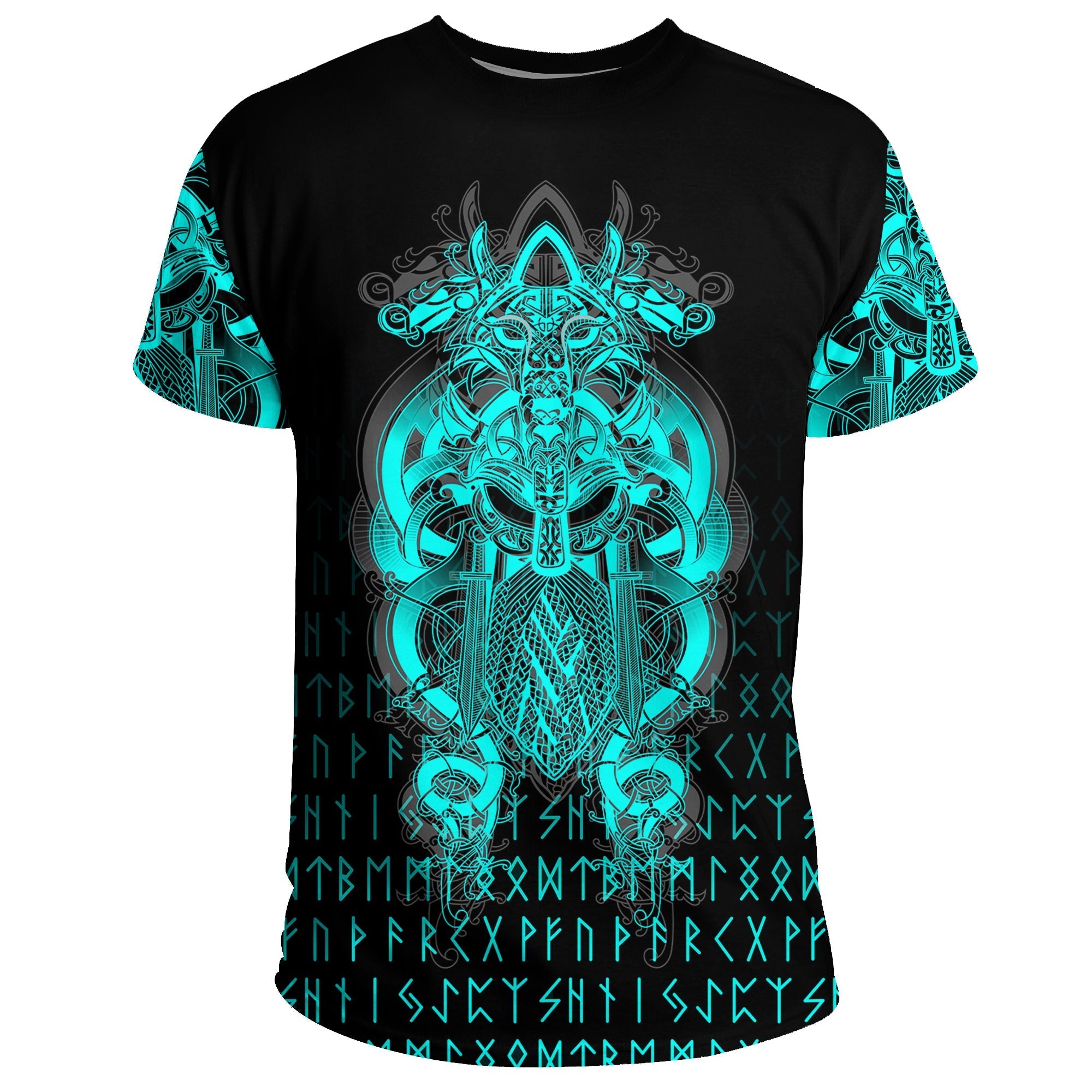 custom-viking-tyr-tattoo-cyan-t-shirt