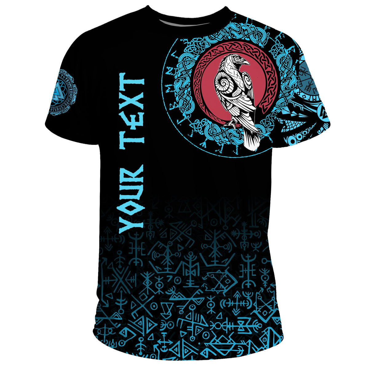 Custom Viking T Shirt Raven Celtic Cyan Tattoo RLT12 - Wonder Print Shop