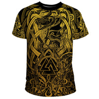 Viking T Shirt Valknut and Dragon Tattoo Golden RLT12 - Wonder Print Shop
