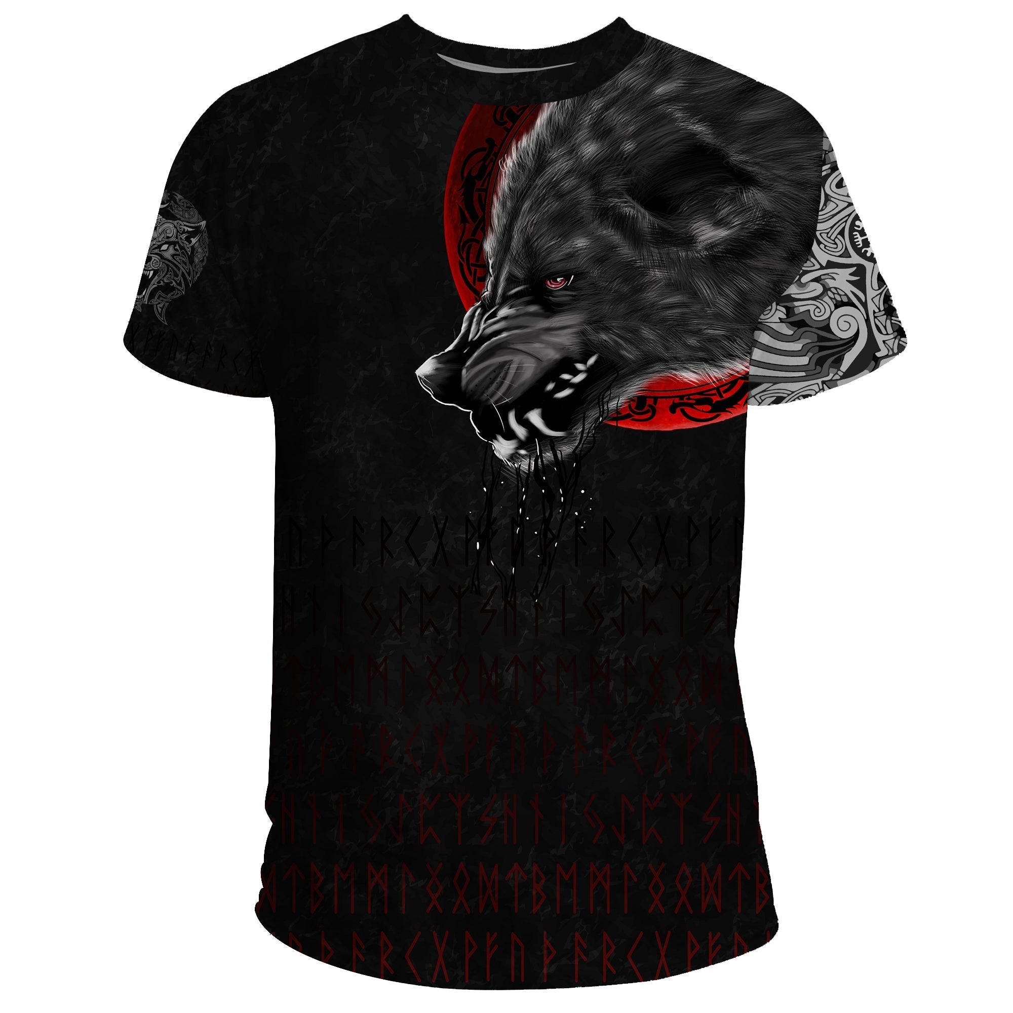 Viking T Shirt Wolf and Blood Moon RLT12 - Wonder Print Shop