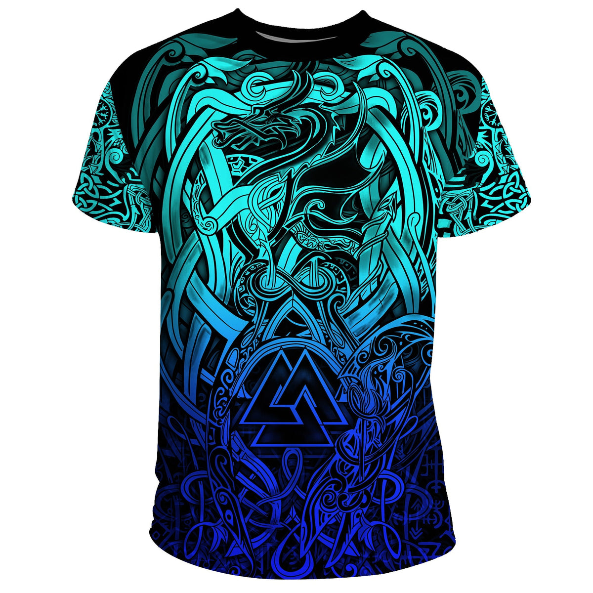 Viking T Shirt Valknut and Dragon Tattoo Special Blue RLT12 - Wonder Print Shop