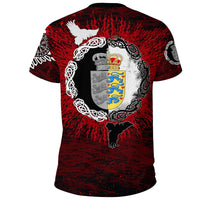 Viking T Shirt Denmark Raven Of Odin and Symbol Viking On Blood Background RLT12 - Wonder Print Shop