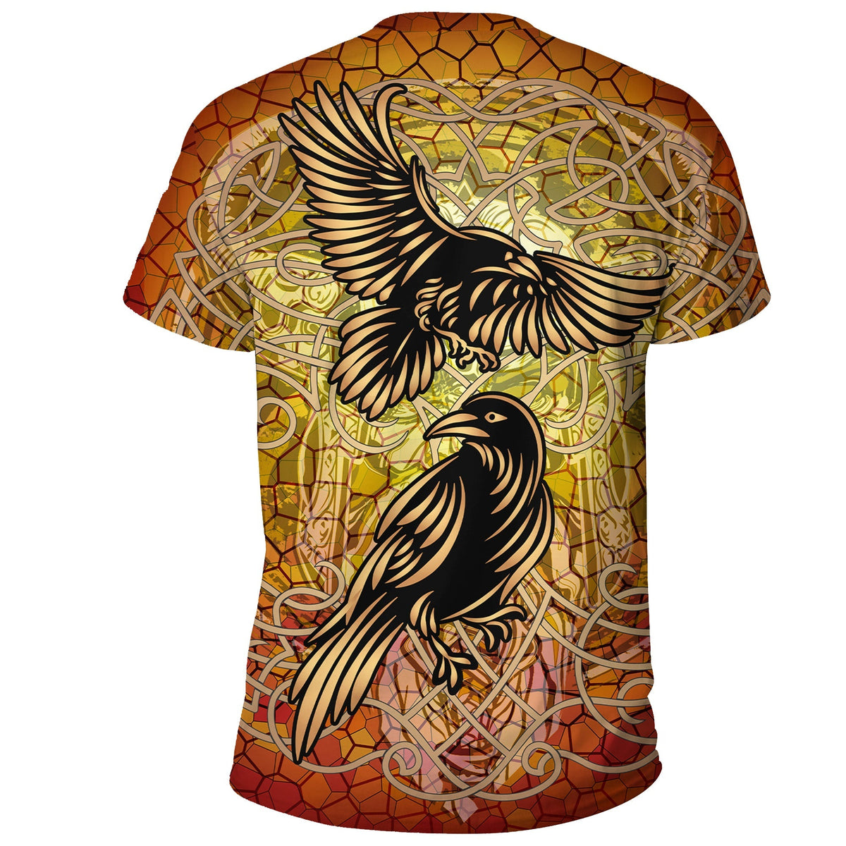 Viking Celtic Symbol T Shirt Huginn and Muninn Of Odin On Yggdrasil Gold RLT12 - Wonder Print Shop