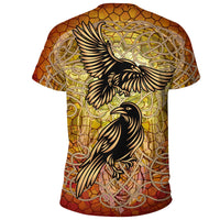 Viking Celtic Symbol T Shirt Huginn and Muninn Of Odin On Yggdrasil Gold RLT12 - Wonder Print Shop