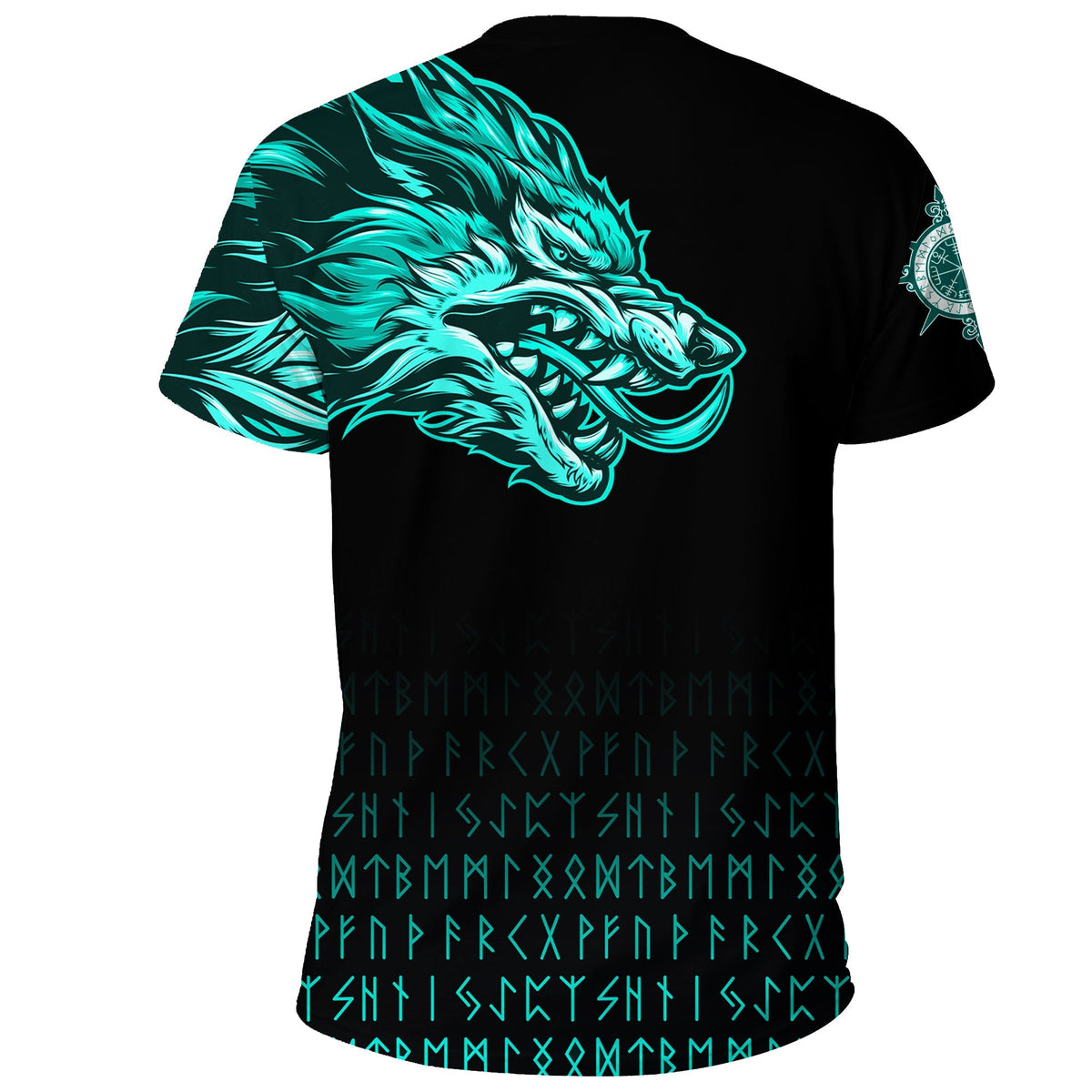 Custom Viking T Shirt Fenrir Wolf Cyan Near Shoulder RLT12 - Wonder Print Shop