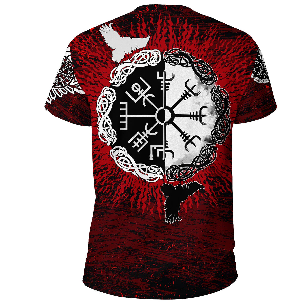 Viking T Shirt Raven Of Odin and Symbol Viking On Blood Background RLT12 - Wonder Print Shop