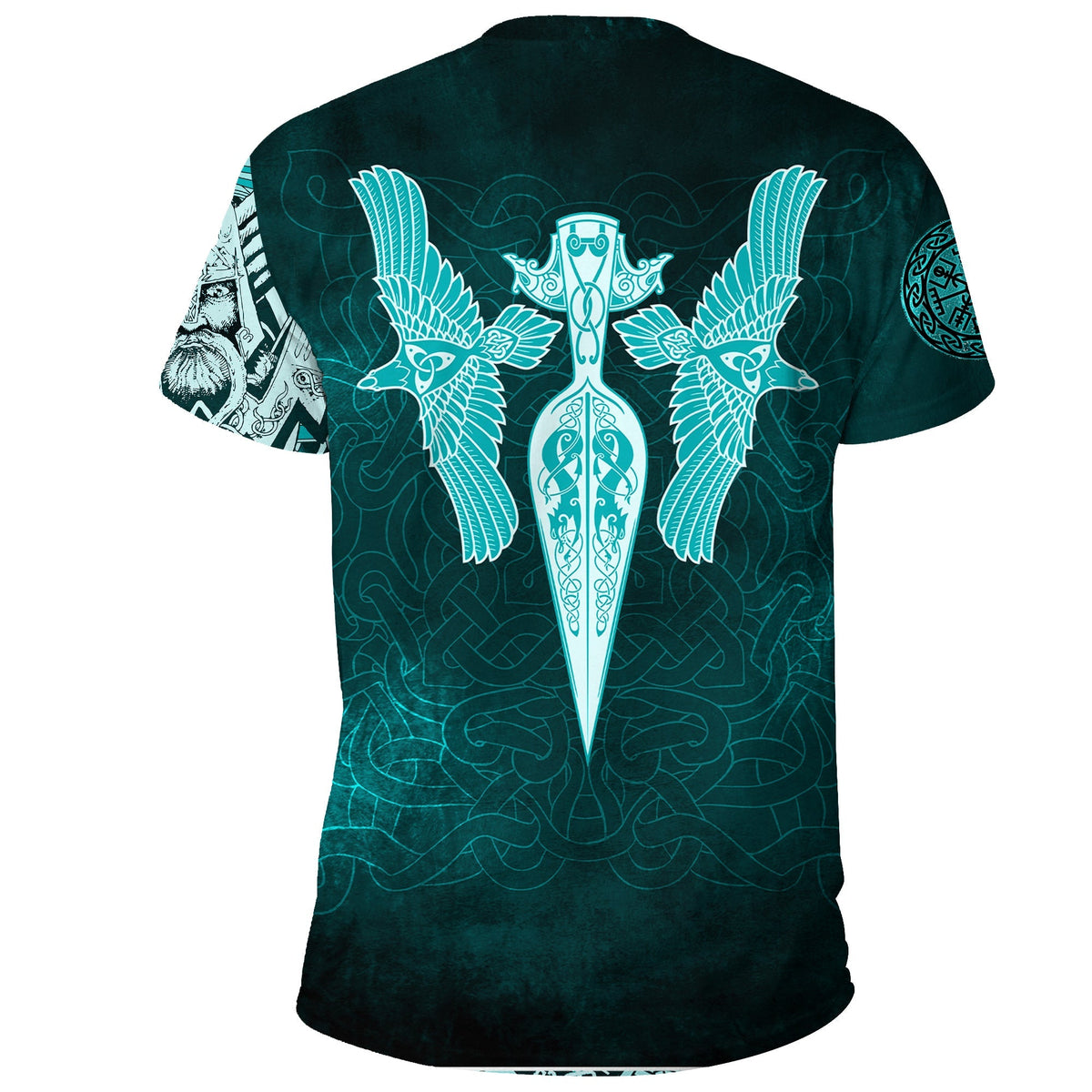 Viking T Shirt Cyan Spear Of The God Odin Gungnir and Two Cyan Ravens Style RLT12 - Wonder Print Shop
