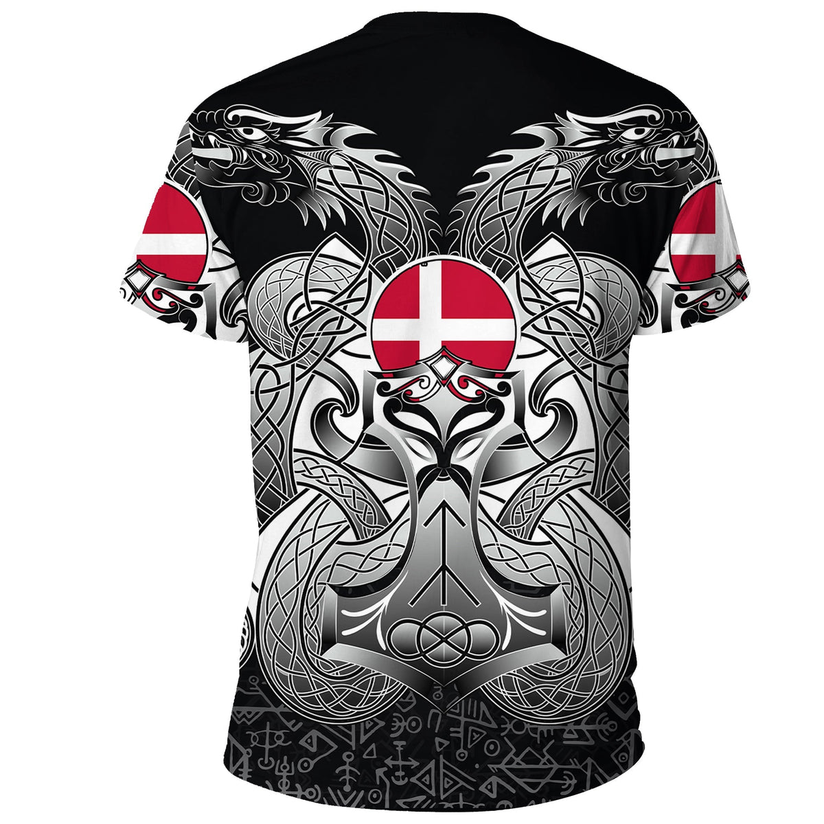 Viking T Shirt Denmark Mjolnir and Double Dragon RLT12 - Wonder Print Shop
