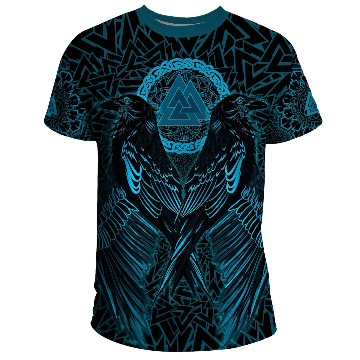 Viking T Shirt Raven Valknut Cyan RLT12 - Wonder Print Shop