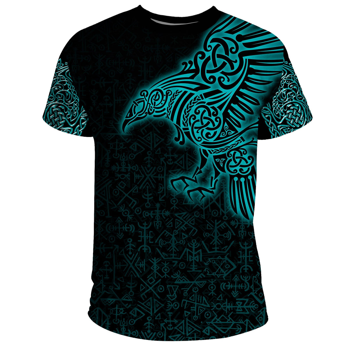Viking T Shirt Raven Mjolnir Yggdrasil Cyan RLT12 - Wonder Print Shop