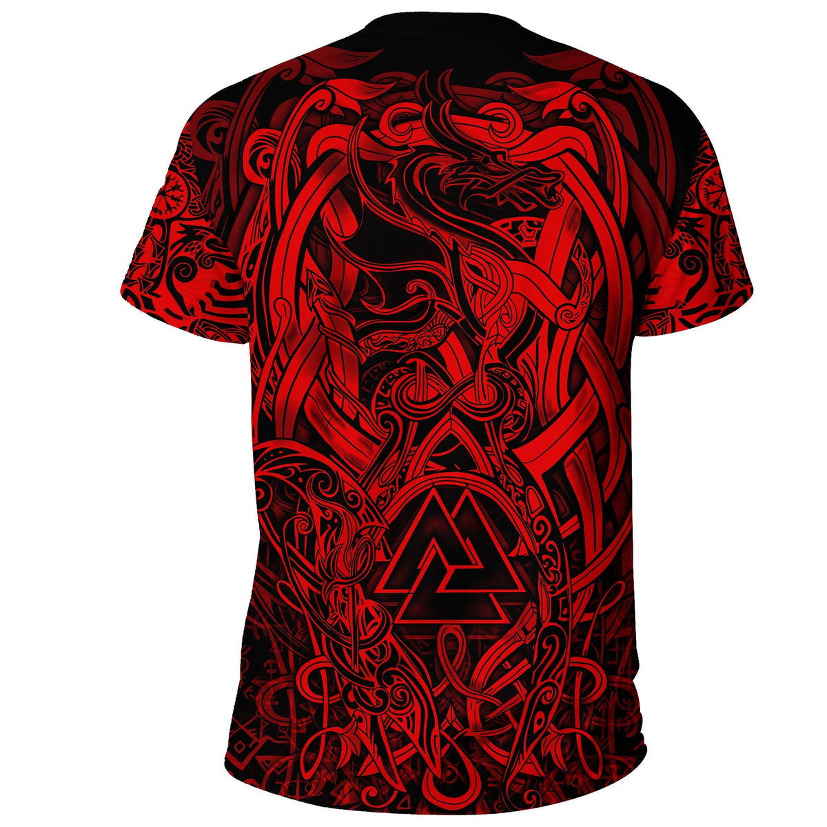 Viking T Shirt Valknut and Dragon Tattoo Red RLT12 - Wonder Print Shop