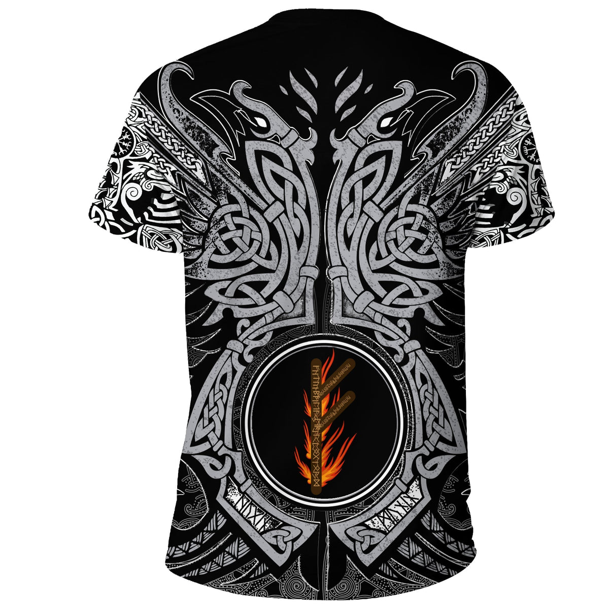 Viking T Shirt Fehu Rune, Raven Tattoo RLT12 - Wonder Print Shop