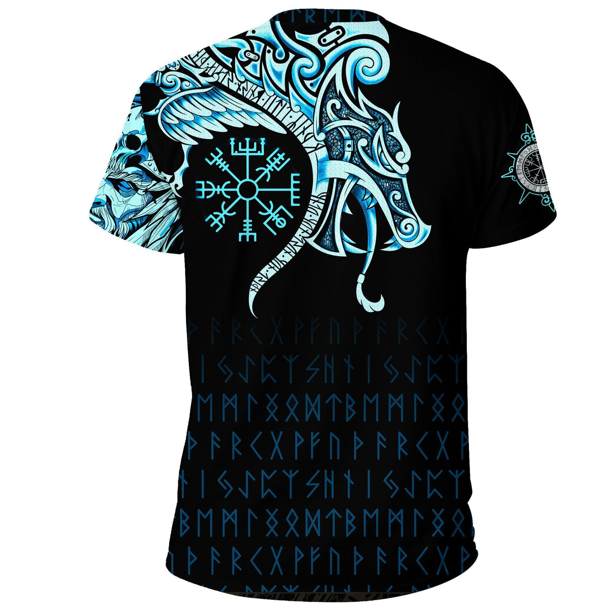 Viking T Shirt, Fenrir Raven and Vegvisir Tattoo Cyan RLT12 - Wonder Print Shop