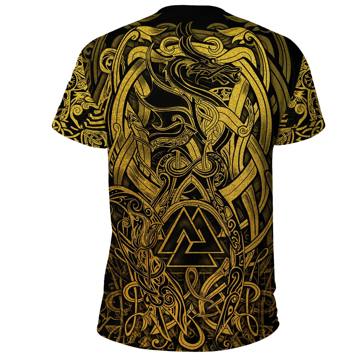 Viking T Shirt Valknut and Dragon Tattoo Golden RLT12 - Wonder Print Shop