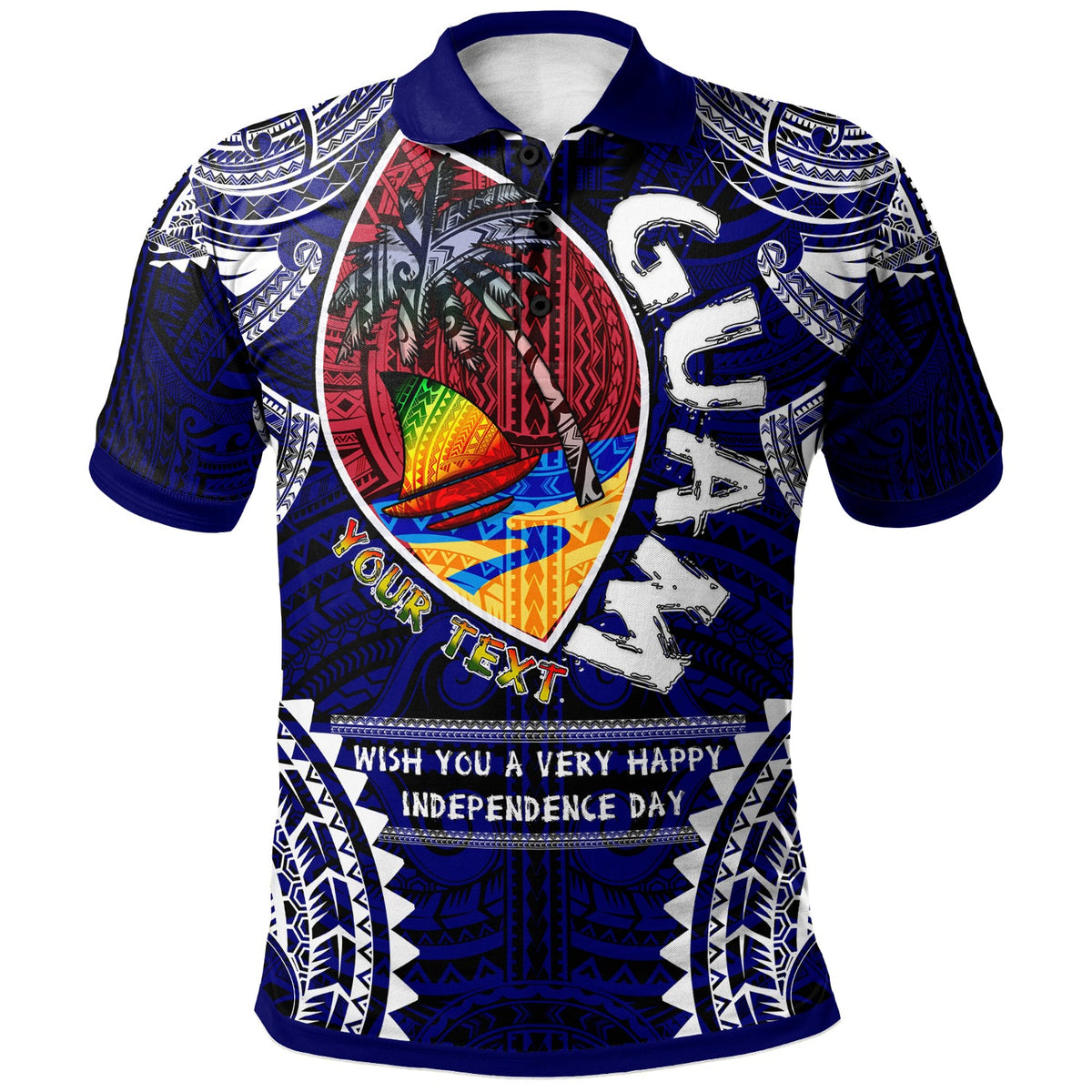 Guam Polo Shirt Custom Guam independence Day Wish You A Very Happy independence Day With Polynesian Patterns LT10 - Wonder Print Shop