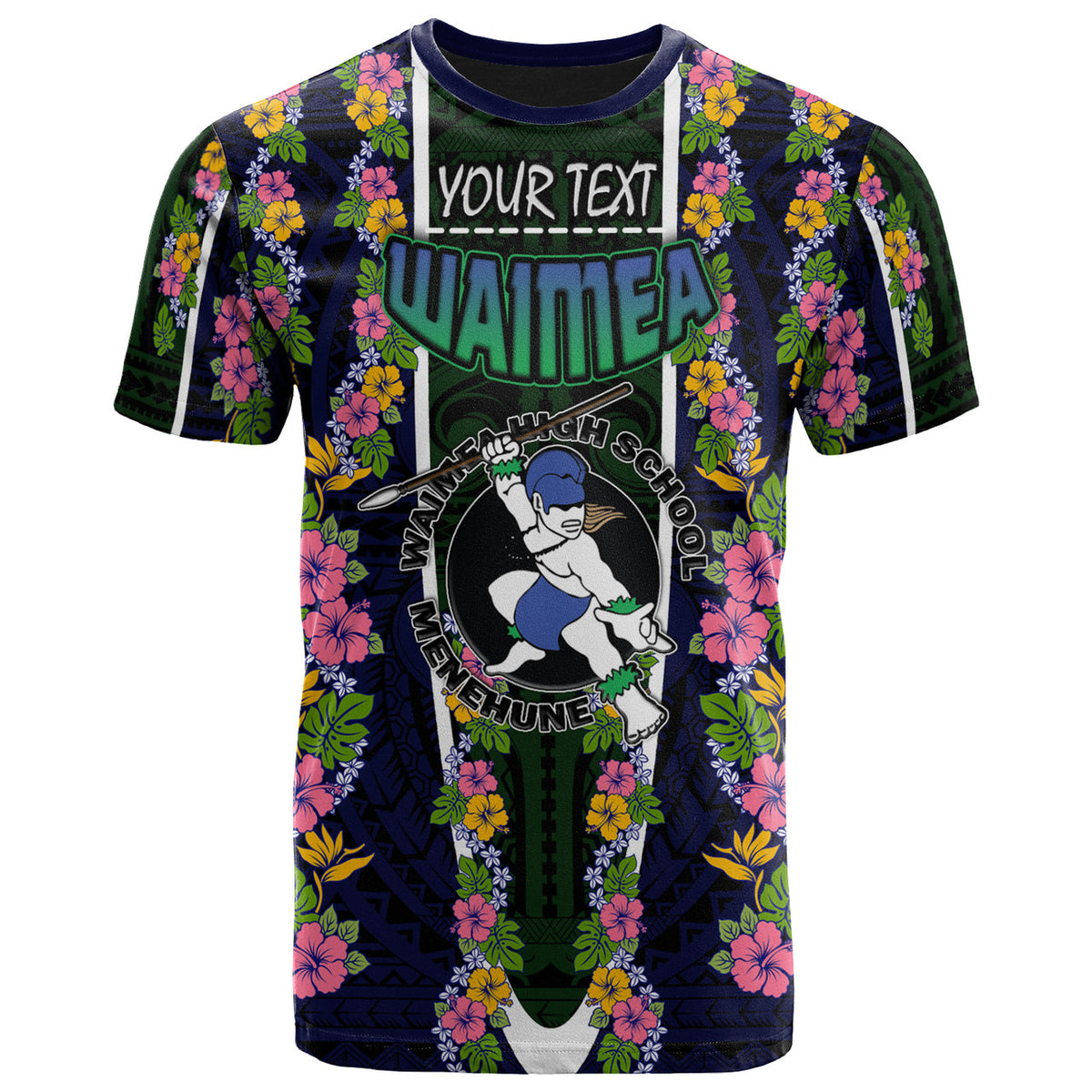 Hawaii Waimea High School Custom T Shirt Waimea High School Polynesian With Floral Pattern LT10 - Wonder Print Shop