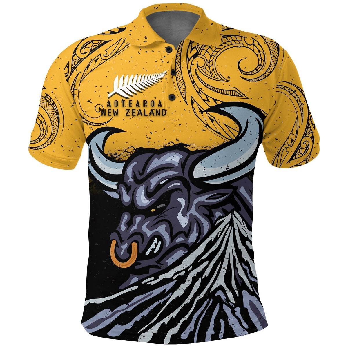 New Zealand Taranaki Polo Shirt, Maori Bull Golf Shirt - Wonder Print Shop