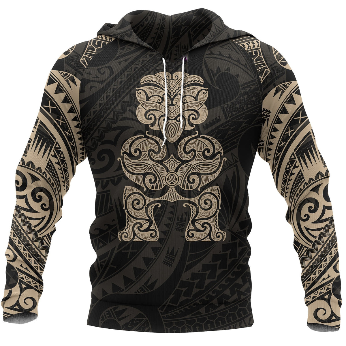 Tiki Maori Tattoo All Over Hoodie Gold - Wonder Print Shop
