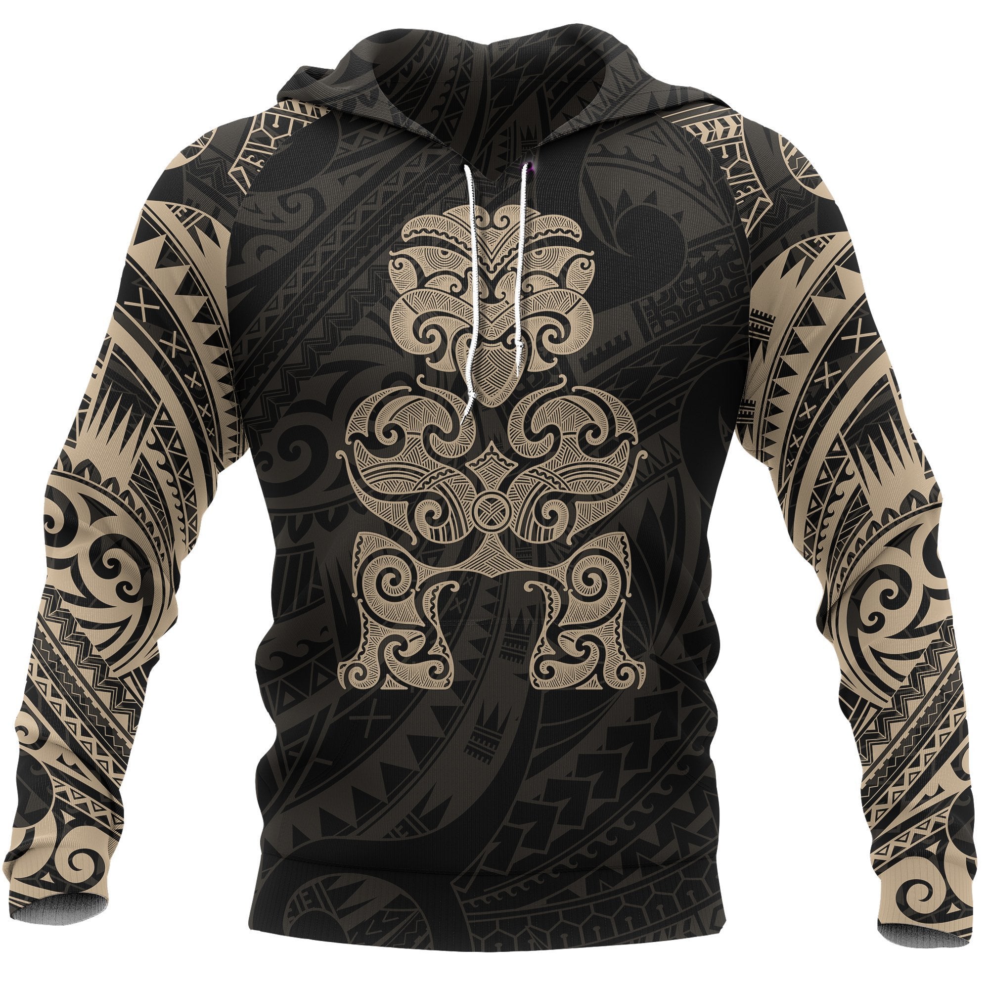 Tiki Maori Tattoo All Over Hoodie Gold - Wonder Print Shop