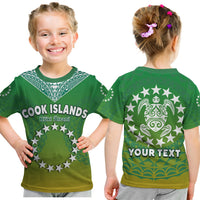 Green kids t-shirt with front star-circle design and back YOUR TEXT