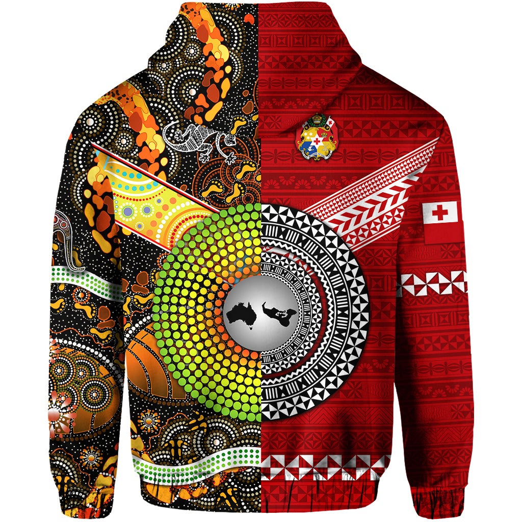 Tonga Ngatu and Australia Aboriginal Hoodie Together LT8 - Wonder Print Shop