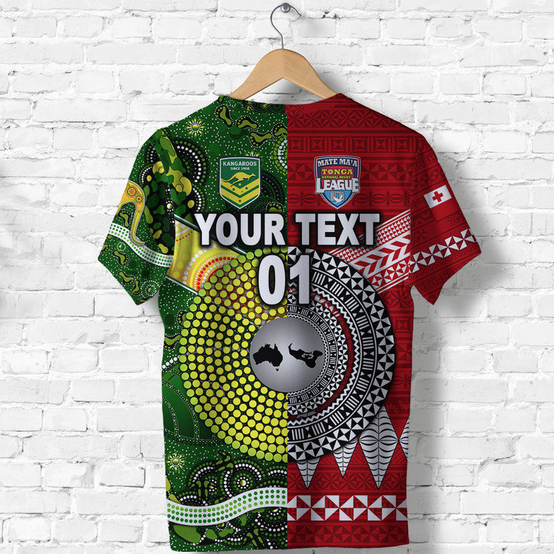Custom Mate MaA Tonga Ngatu And Australia Kangaroos Aboriginal T Shirt Rugby Together LT8 - Wonder Print Shop