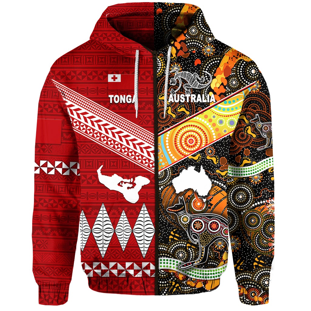 Tonga Ngatu and Australia Aboriginal Zip Hoodie Together LT8 - Wonder Print Shop
