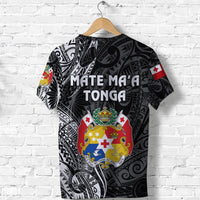 Black Tonga T-shirt back view with “Mate Ma'a Tonga” text and crest graphic