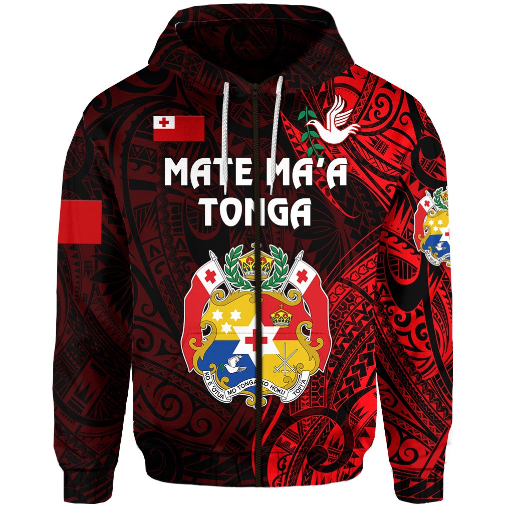 Tonga Zip Hoodie Coat Of Arms Simple Vibes Red LT8 - Wonder Print Shop