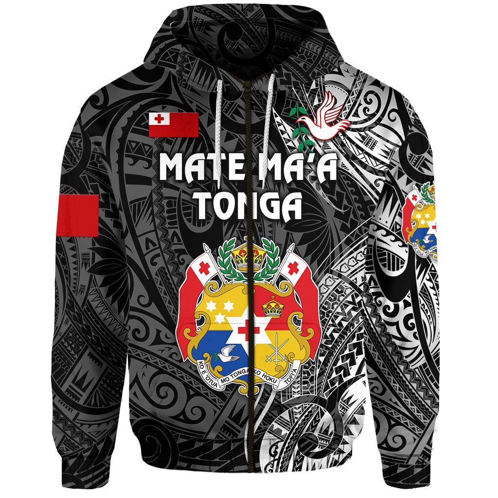 Tonga Zip Hoodie Coat Of Arms Simple Vibes Black LT8 - Wonder Print Shop