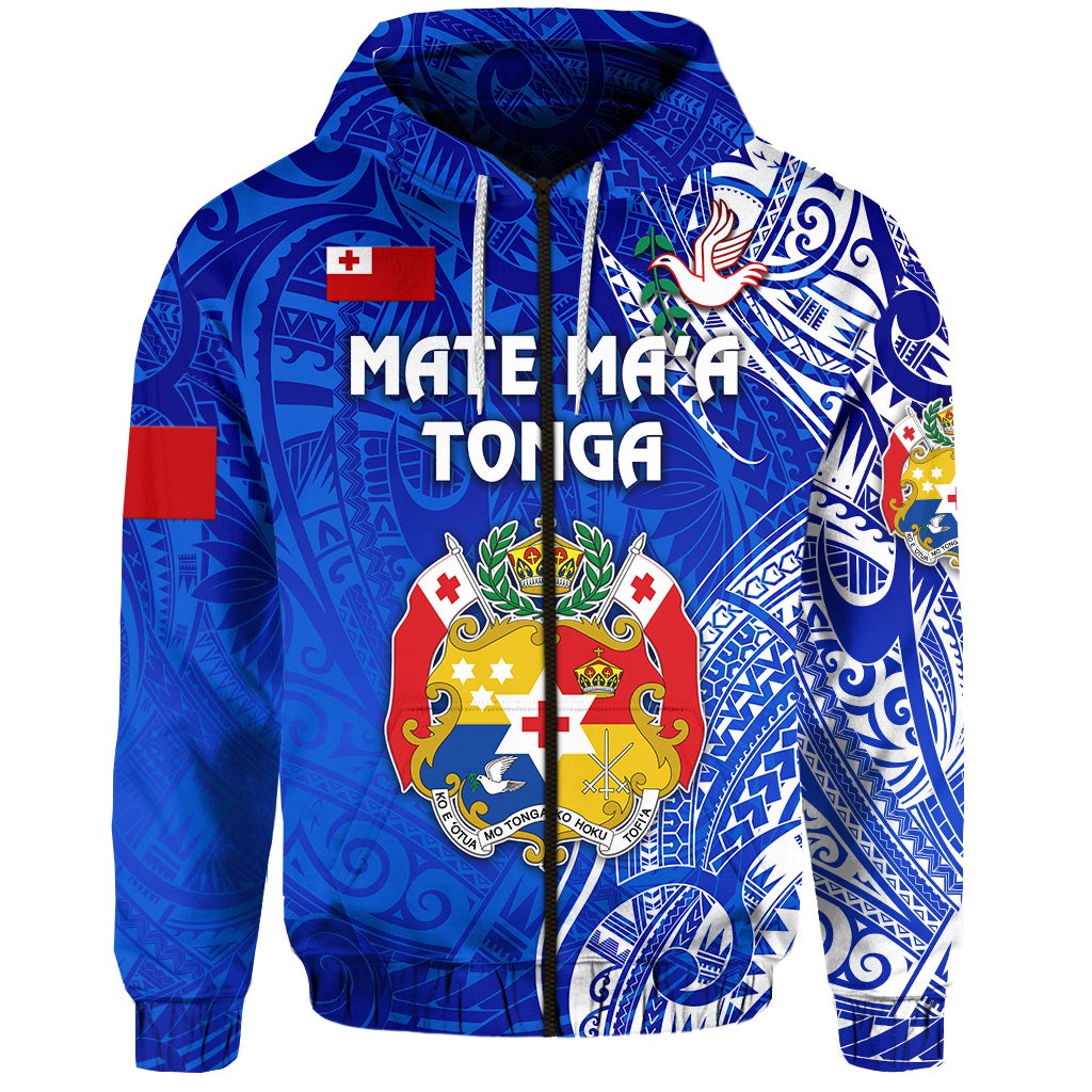 Tonga Zip Hoodie Coat Of Arms Simple Vibes Blue LT8 - Wonder Print Shop
