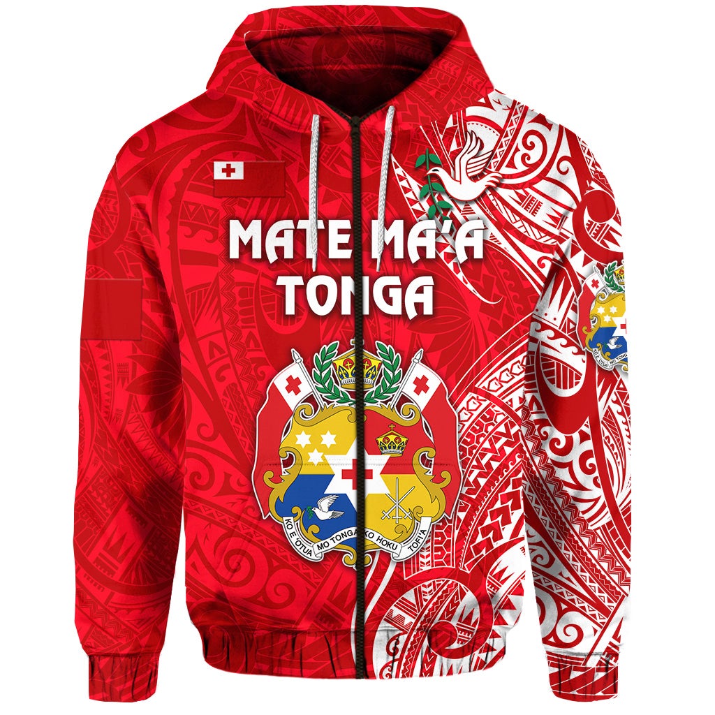 Tonga Zip Hoodie Coat Of Arms Simple Vibes Bright Red LT8 - Wonder Print Shop