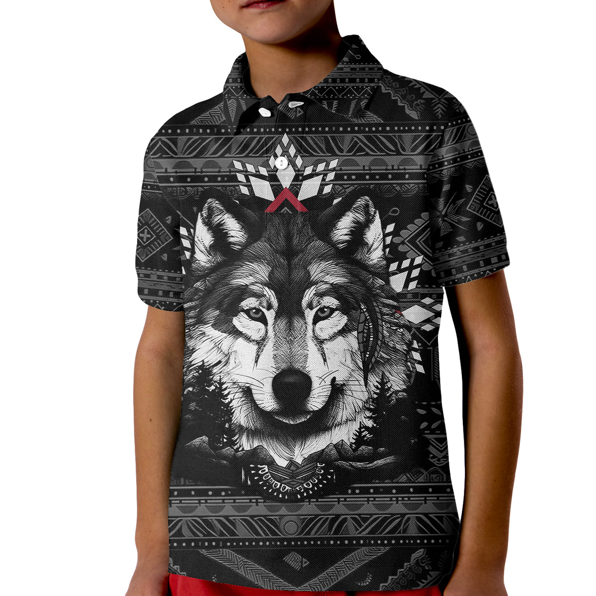 Native American Tribal Pattern With Wolf Born Wild Polo Shirt for Kid TS07 - Wonder Print Shop