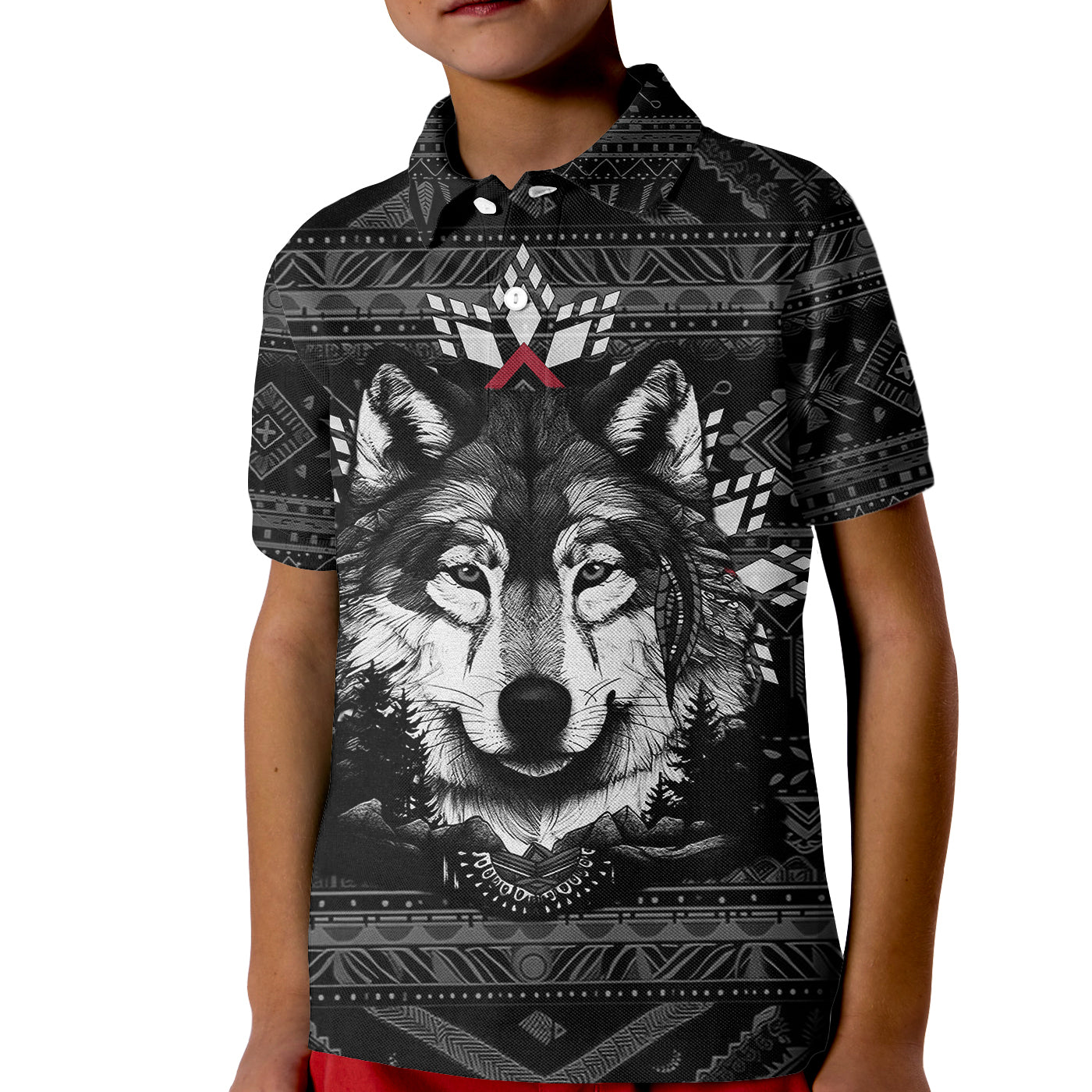 Native American Tribal Pattern With Wolf Born Wild Polo Shirt for Kid TS07 - Wonder Print Shop
