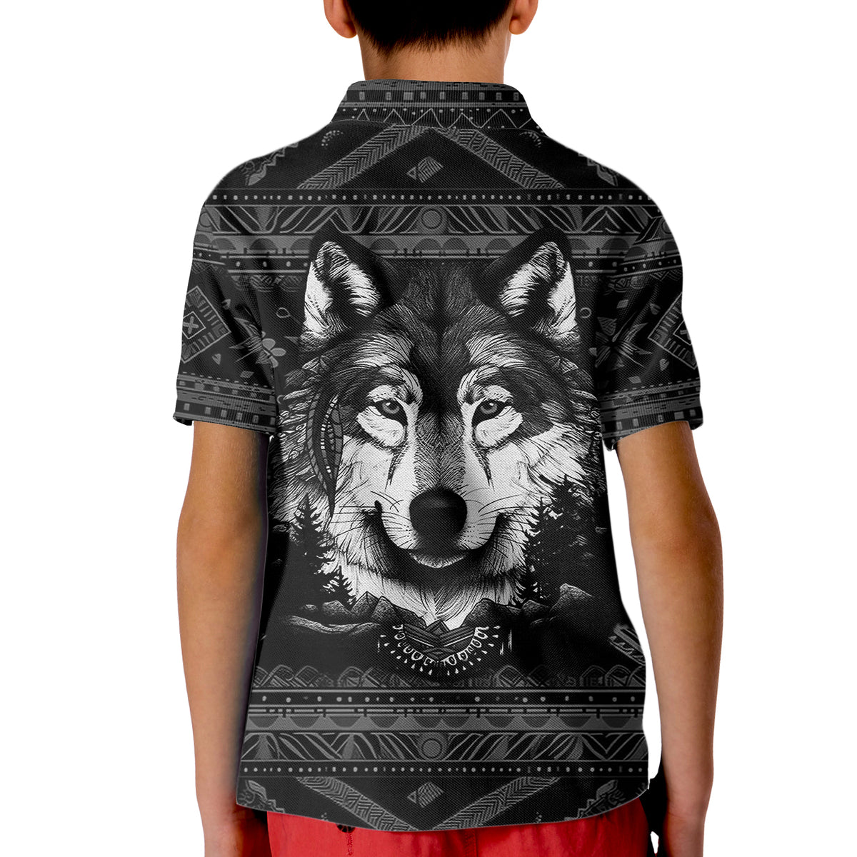 Native American Tribal Pattern With Wolf Born Wild Polo Shirt for Kid TS07 - Wonder Print Shop