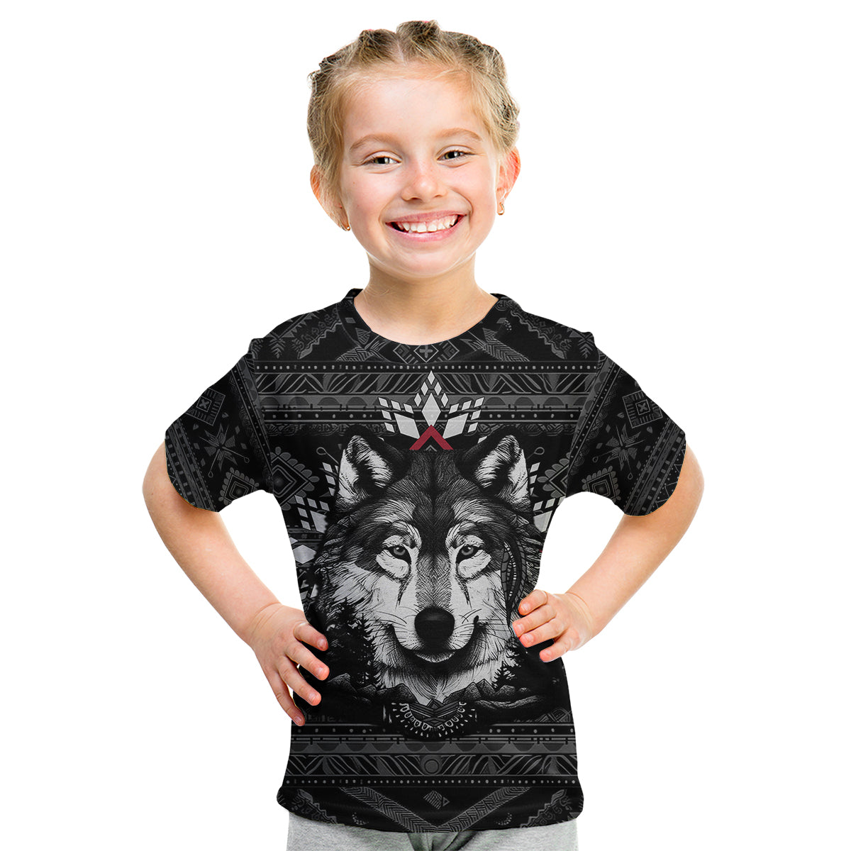 Native American Tribal Pattern With Wolf - Born Wild Kid T Shirt TS07 - Wonder Print Shop