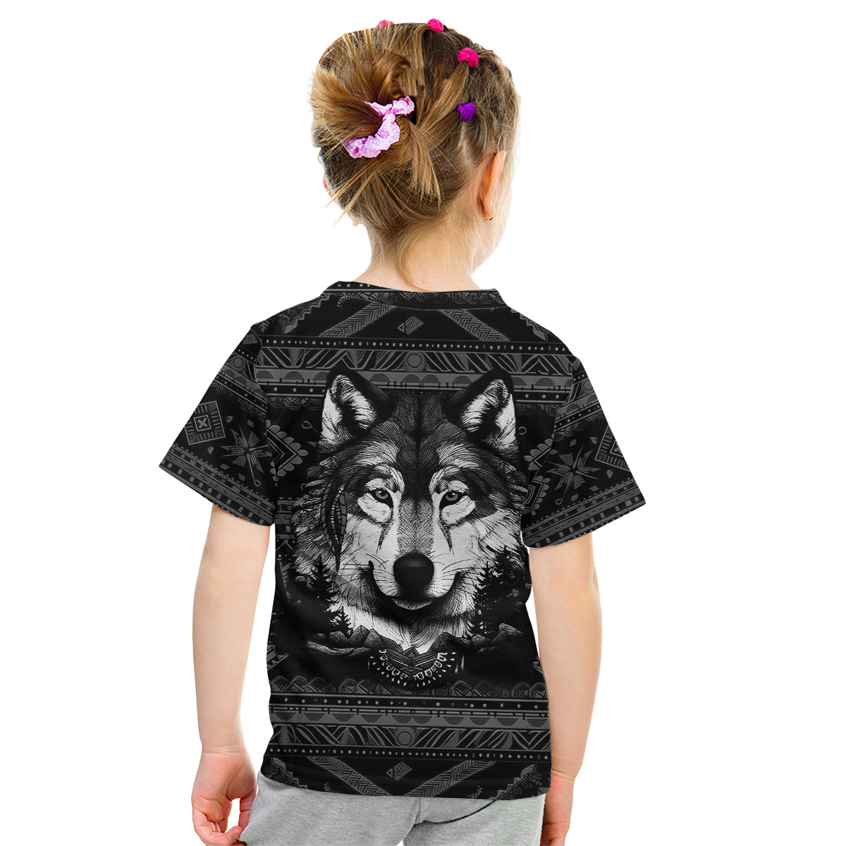 Native American Tribal Pattern With Wolf - Born Wild Kid T Shirt TS07 - Wonder Print Shop