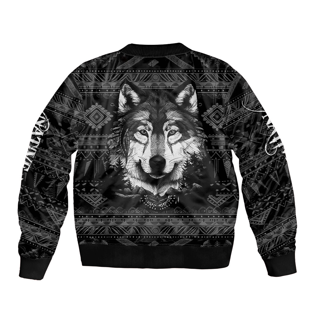 Native American Tribal Pattern With Wolf - Born Wild Sleeve Zip Bomber Jacket TS07 - Wonder Print Shop