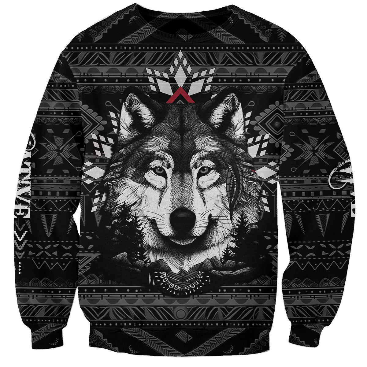 Native American Tribal Pattern With Wolf - Born Wild Sweatshirt TS07 - Wonder Print Shop