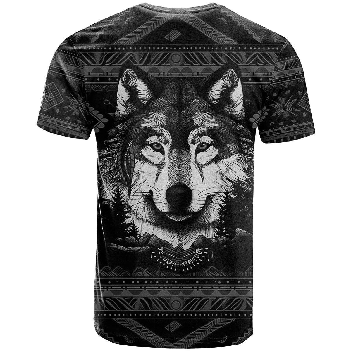Native American Tribal Pattern With Wolf Born Wild T Shirt TS07 - Wonder Print Shop