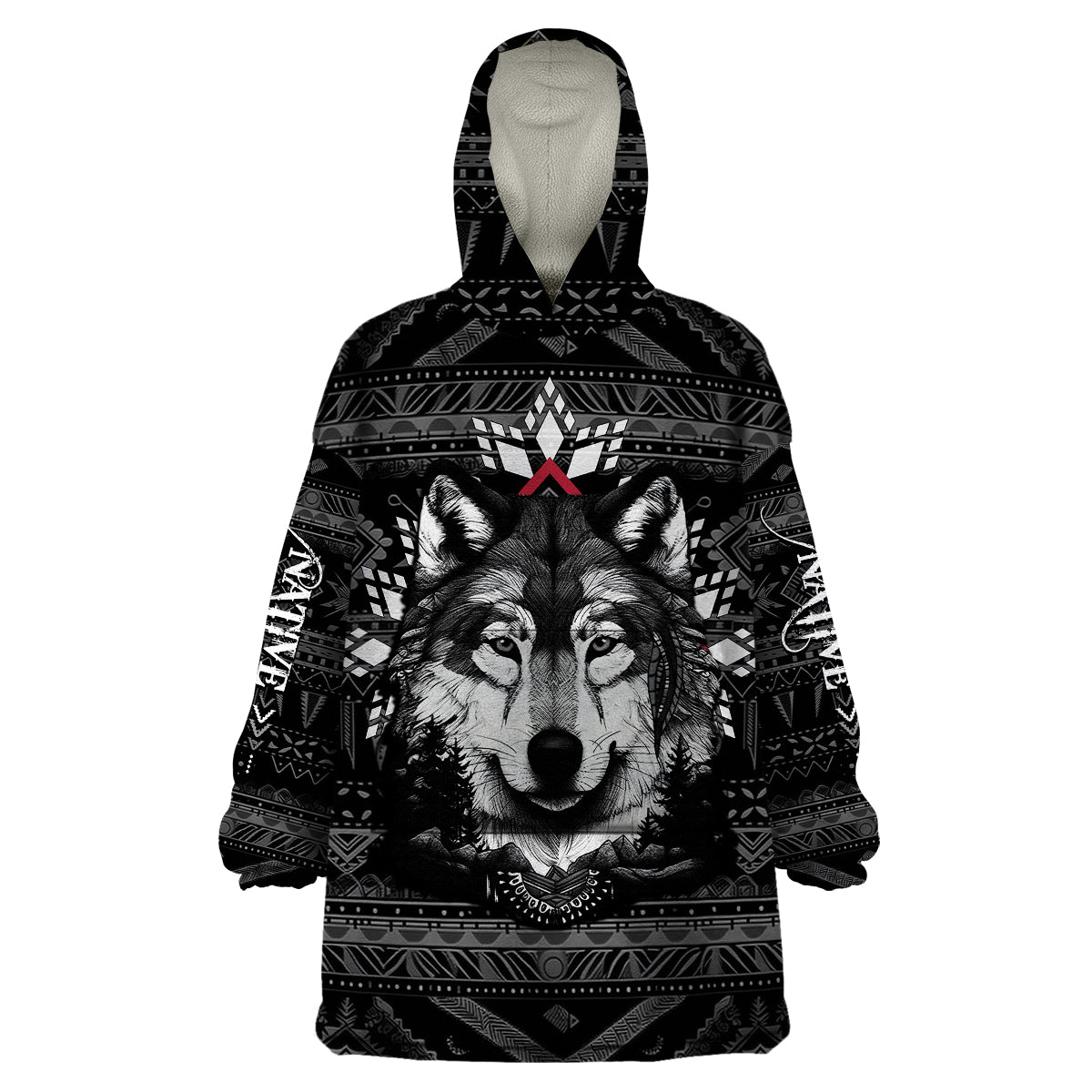 Native American Tribal Pattern With Wolf - Born Wild Wearable Blanket Hoodie TS07 - Wonder Print Shop