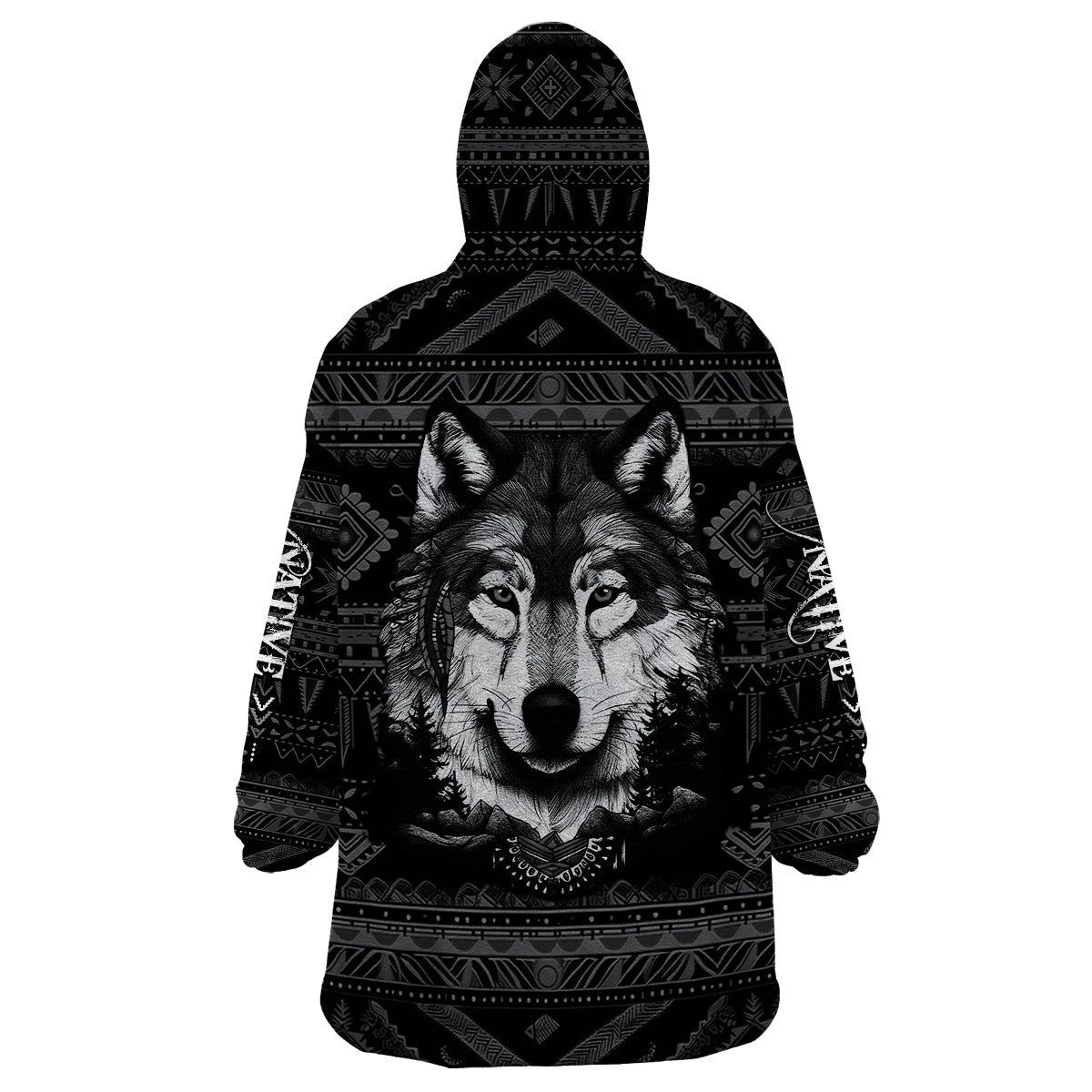 Native American Tribal Pattern With Wolf - Born Wild Wearable Blanket Hoodie TS07 - Wonder Print Shop