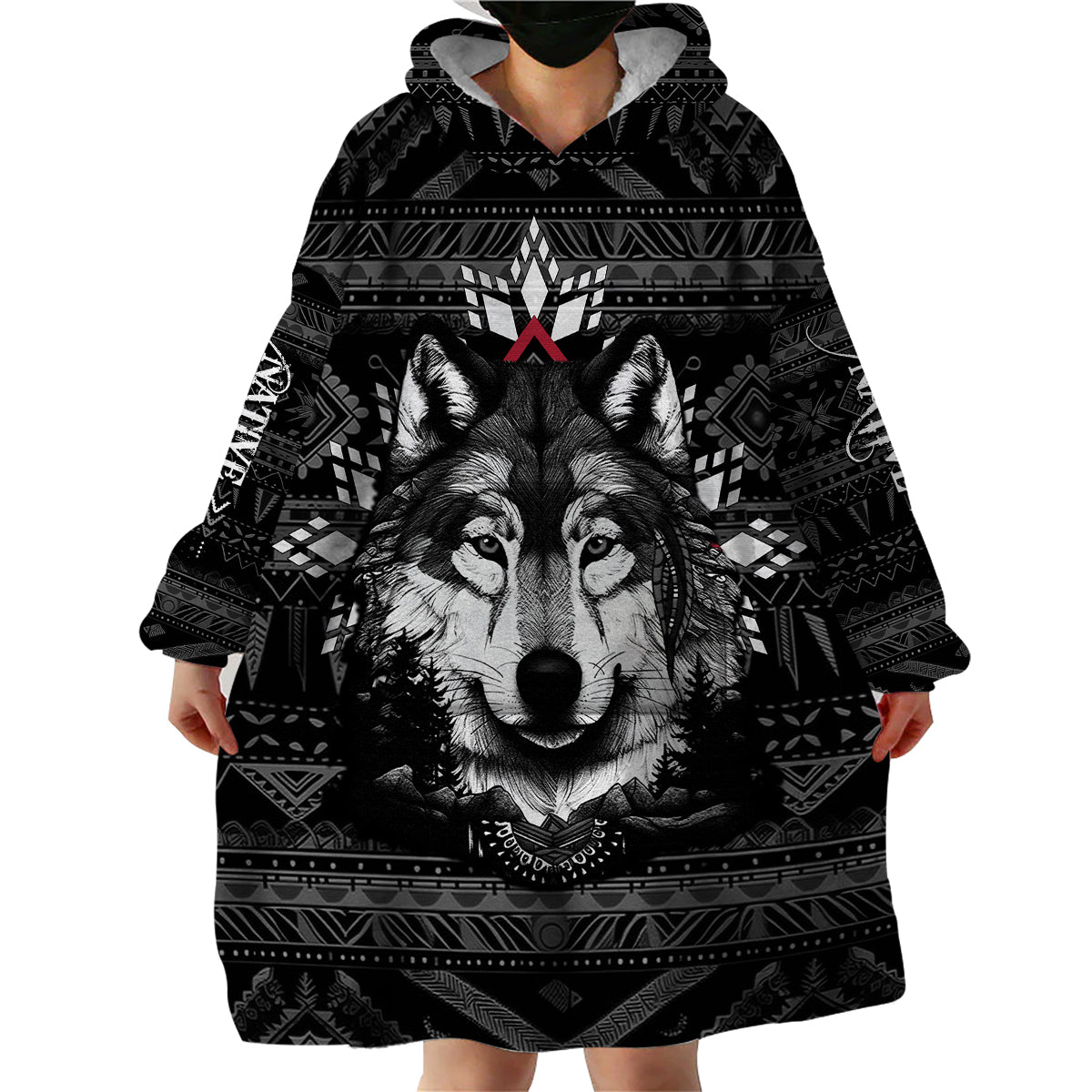 Native American Tribal Pattern With Wolf - Born Wild Wearable Blanket Hoodie TS07 - Wonder Print Shop