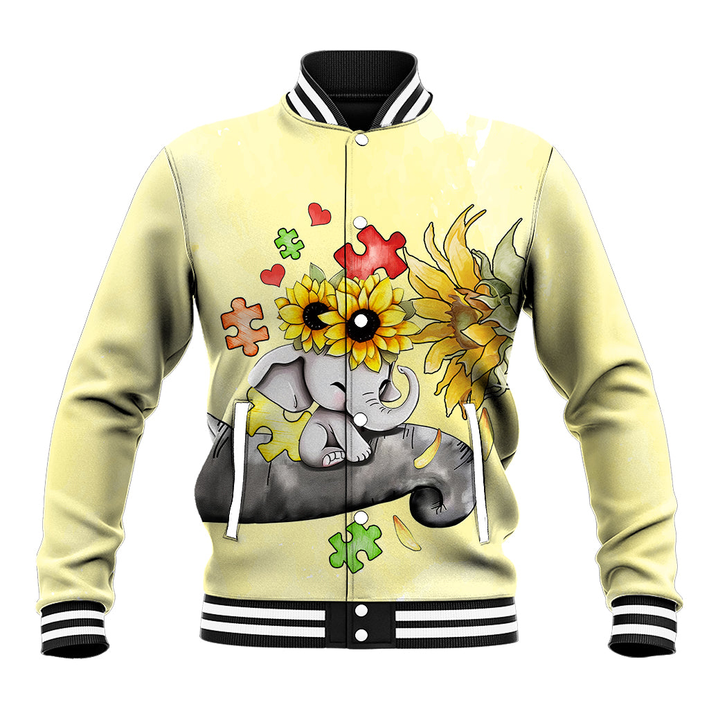 Autism Acceptance Month - Elephant With Sunflower Baseball Jacket TS07 - Wonder Print Shop